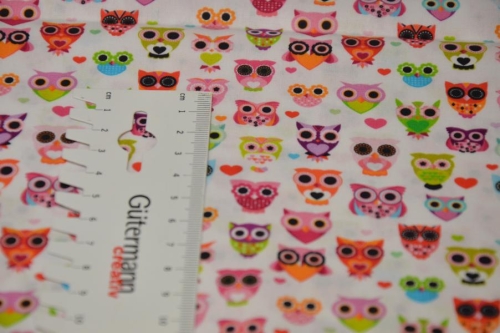 Baumwolle | KIM bunte Eulen | Weiß